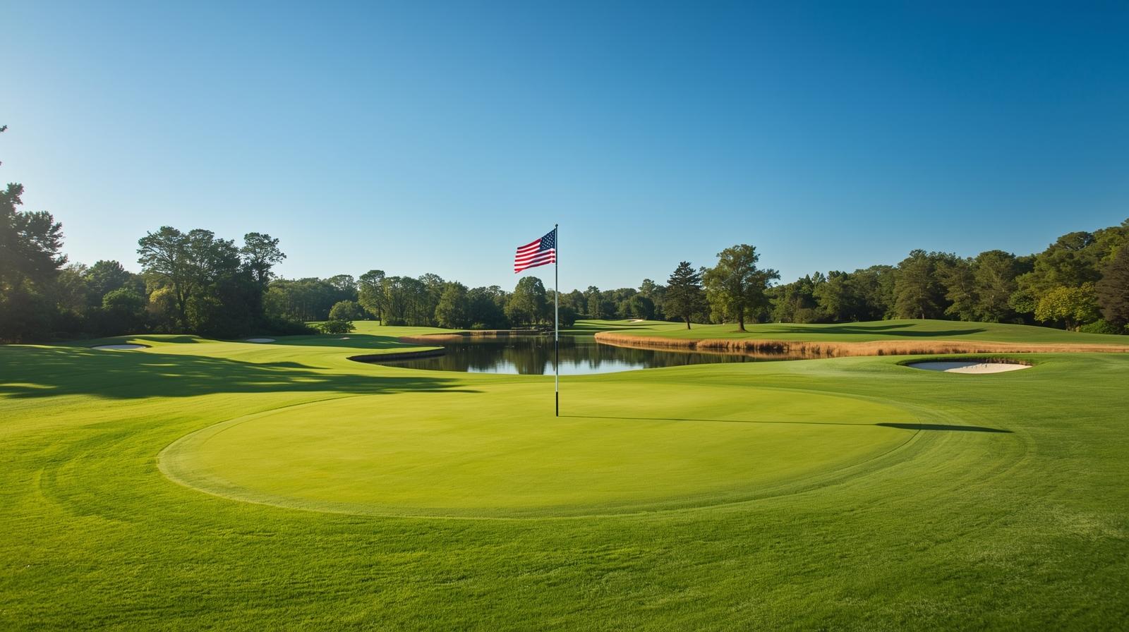 Golf Course with American Flag